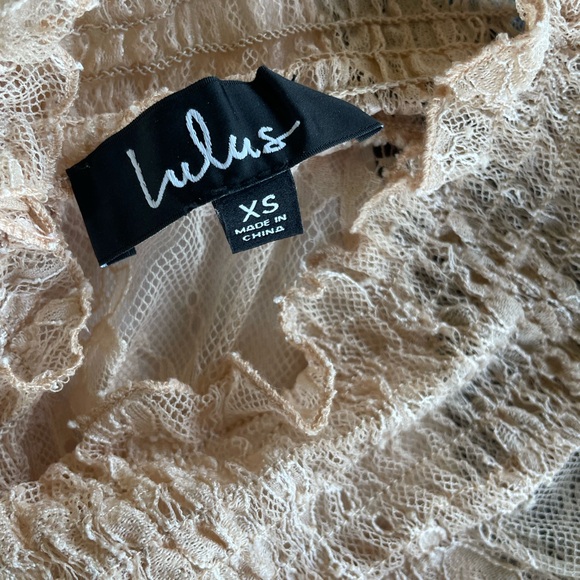 Lulu’s Sheer Leader Blush Pink Lace Mock Neck Long Sleeve Top XS - Picture 12 of 14
